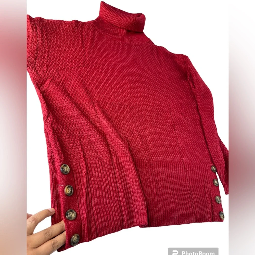 Women's Red Wine Turtleneck Sweater Chunky Knit Long Sleeve pullover Loose Small